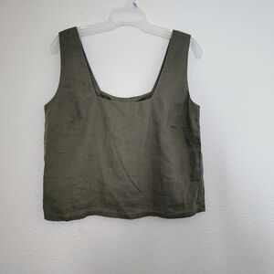 The Reset 100% Linen Olive Green Boxy Tank Top Size S Rare Photo Sample